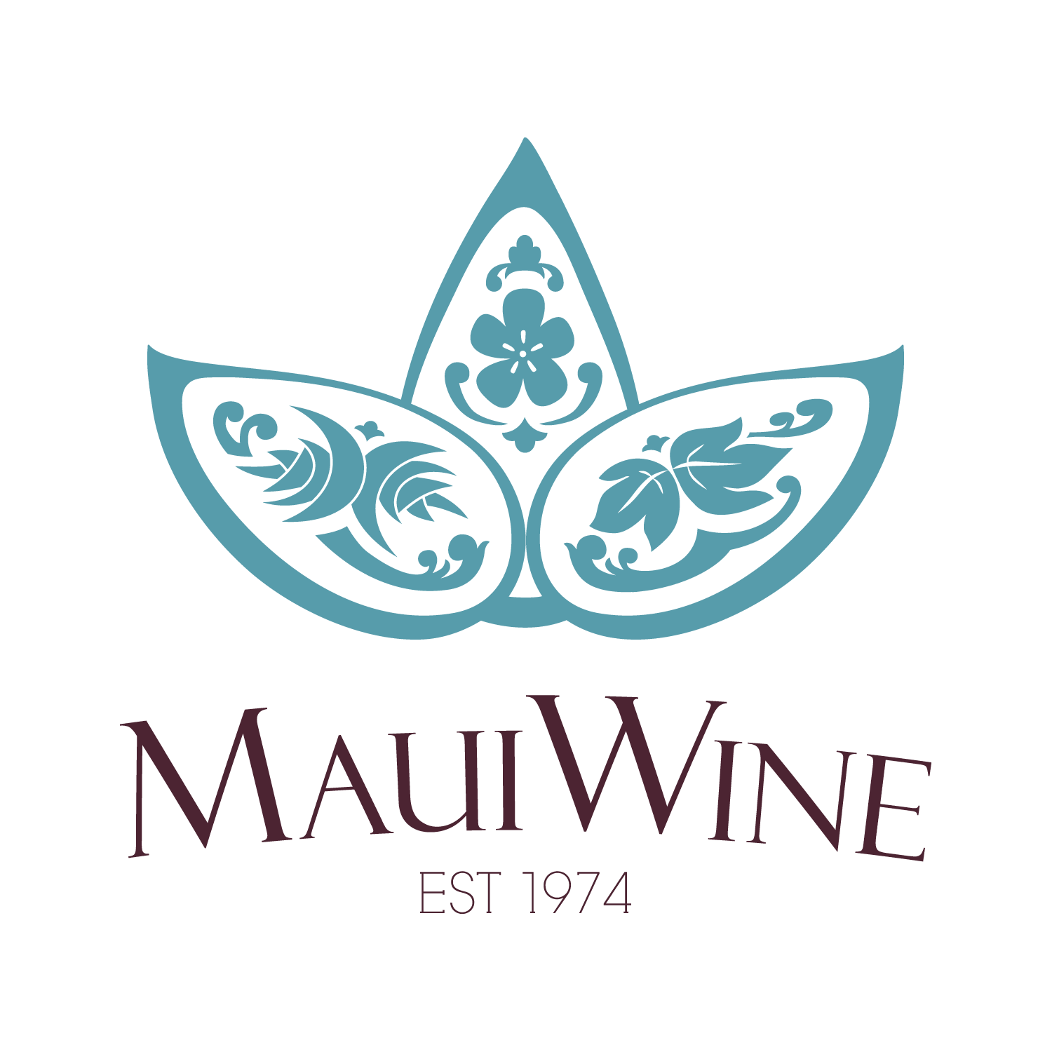 MauiWine logo in teal with dark text, established 1974
