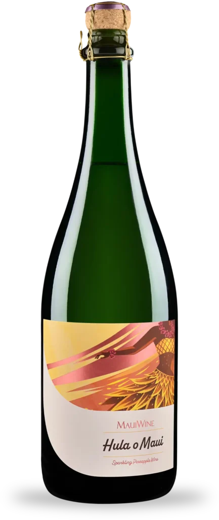 Bottle of Hula o Maui sparkling pineapple wine