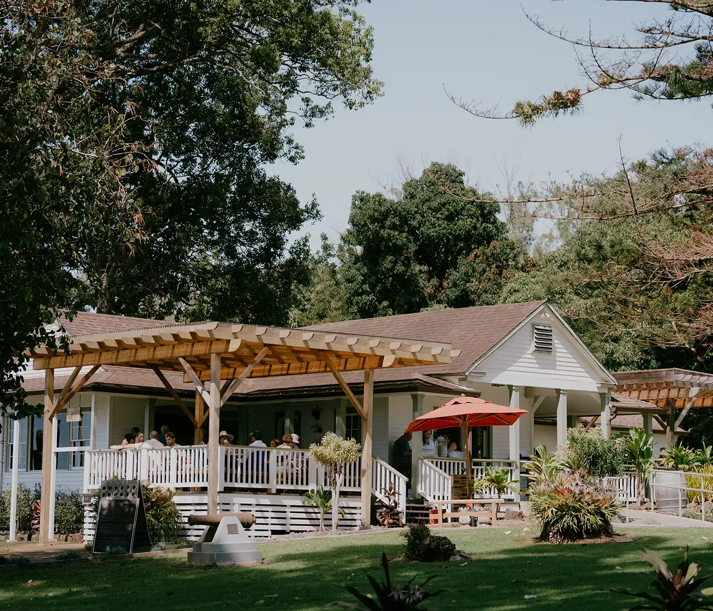 MauiWine tasting room with its open-air porch and pergola