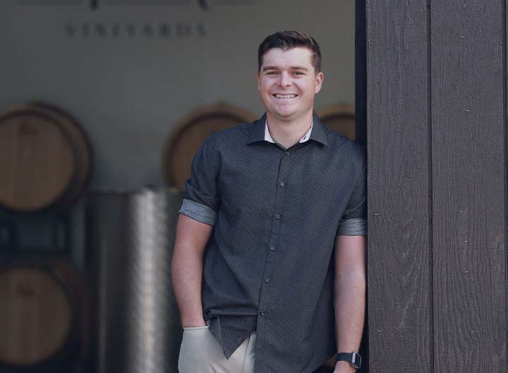 Henry Hegele of MauiWine by the barrel room