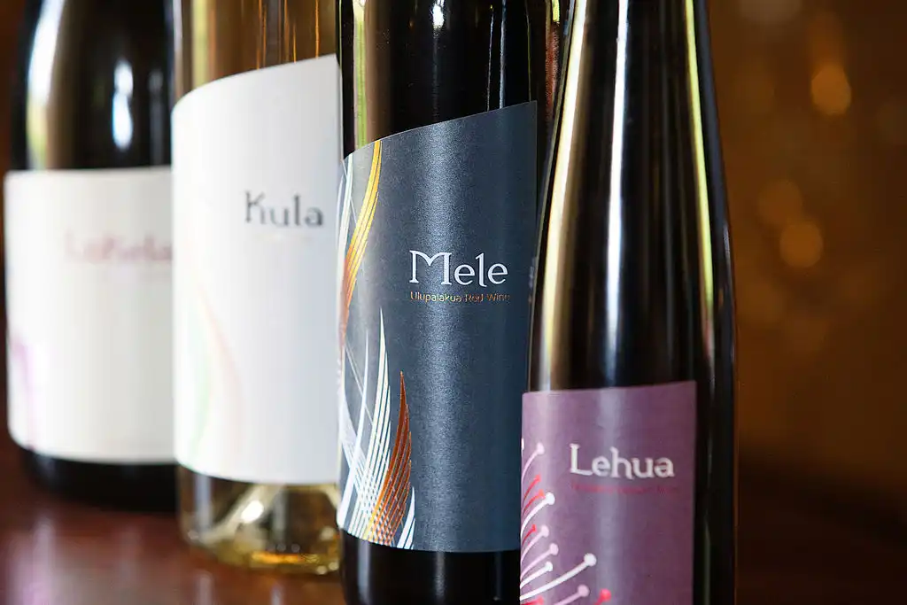 Rose Ranch wines Lokelani, Kula, Mele and Lehua side by side