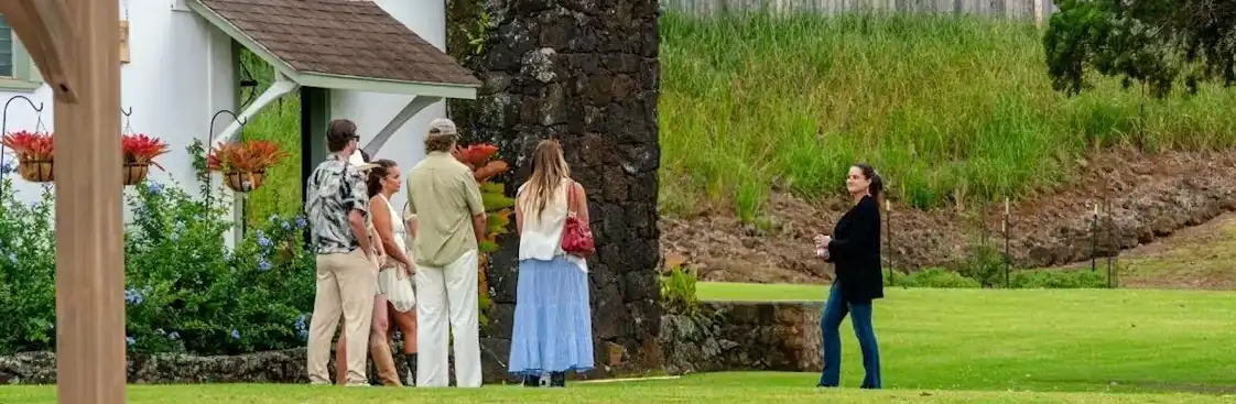 Guests on the historic walking tour at MauiWine